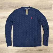 Polo Ralph Lauren Cable Knit Crew Neck Pullover, Navy  Blue, Size L