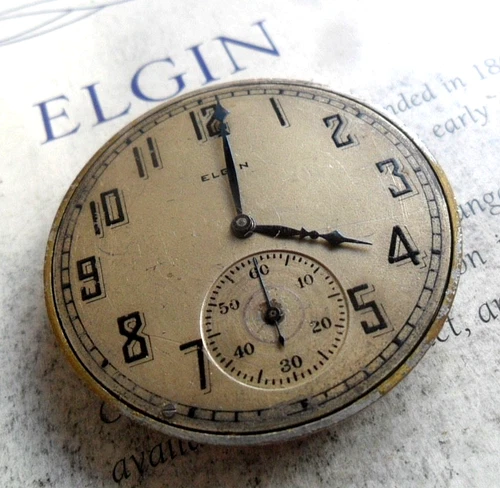 Antique 1923 Elgin 17 Jewel Grade 345 Pocket Watch Movement Dial & Hands 4 Parts