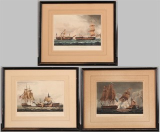 3 Antique THOMAS SUTHERLAND Navy Battle La Vengeance La Pique Warship Engravings