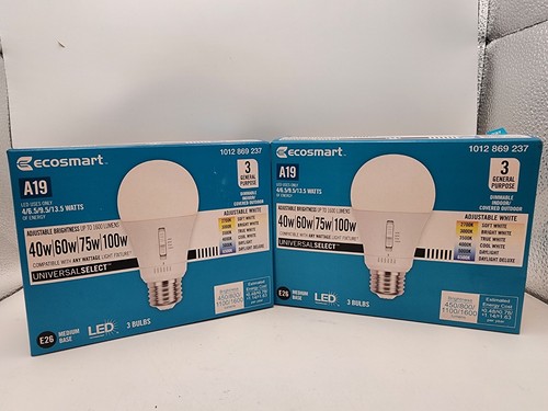 6 Ecosmart 40/60/75/100-Watt Equivalent A19 Dimmable LED Light Bulbs - Picture 1 of 6