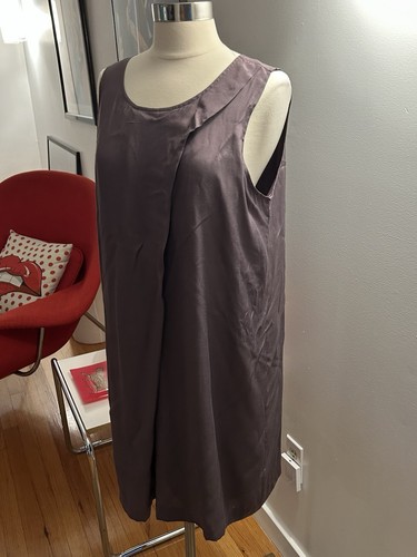 Aoyama Itchome mauve Etuikleid lässig ärmellos Ovelap vorne seidiger Einsatz L - Bild 19 von 19