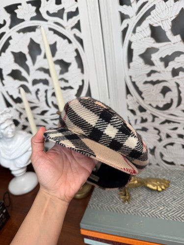 Vintage Burberry Hat Size M Wool Flat Cap Newsboy Leather Band England LONDON - Picture 2 of 8