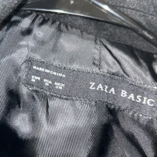 Zara Basic Double Breasted Wool Blend Black Coat Size Medium* - Picture 2 of 5