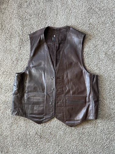 Leather Works U.S.A.  Gr. 48 braune Leder Biker Weste Taschen LESEN OHNE KNÖPFE - Bild 1 von 6