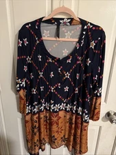 White Mark Women's Plus Tunic Top  3/4 Sleeves  Multicolor Size 2XL