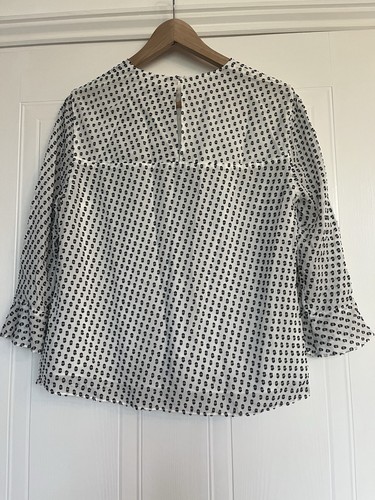 Whistles Women's 3/4 Sleeve Blouse | Black & White | Size UK 12 | Silk Mix - Picture 2 of 11
