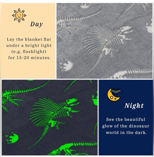 Dinosaur Gifts Toys for Kids Boys - Dino Glow in The Dark Blanket - Bild 5 von 5