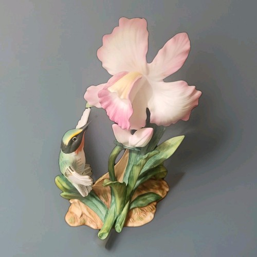 Vintage 1985 Homco Masterpiece Hummingbird on Pink Orchid Signed Mizuno. EUC 7x5 - Picture 2 of 5