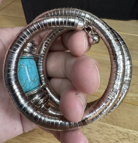 Adjustable Wrap Around Bracelet Turquoise & Silver Toned Bangle Arm Snake Bangle - Picture 11 of 14