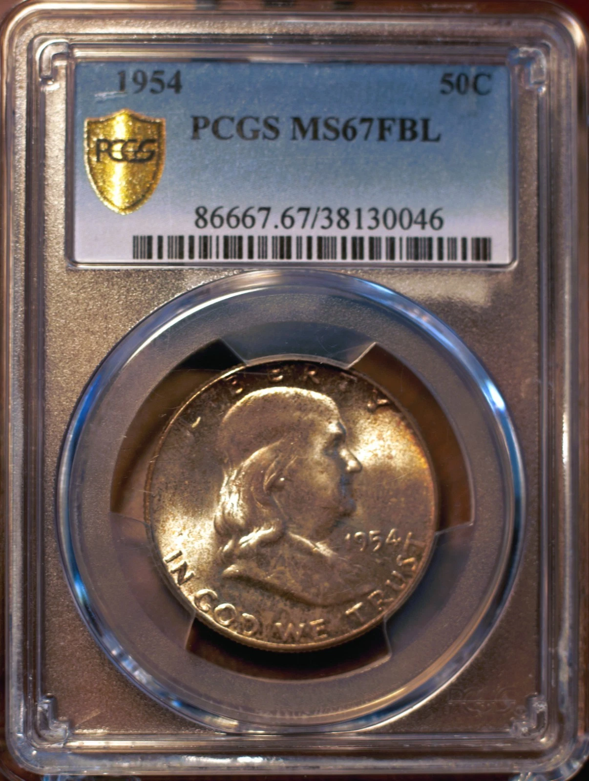 1954 50c Franklin Half Dollar PCGS MS67 FBL