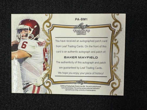 Leaf Trinity Baker Mayfield 2018 parche automático - parche usado por el jugador en tarjeta automático - Imagen 2 de 2