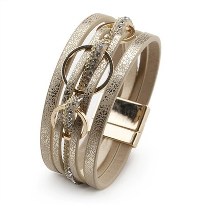 Damenmode Magnetverschluss Armband, kreativer mehrlagiger PU Leder Armreif