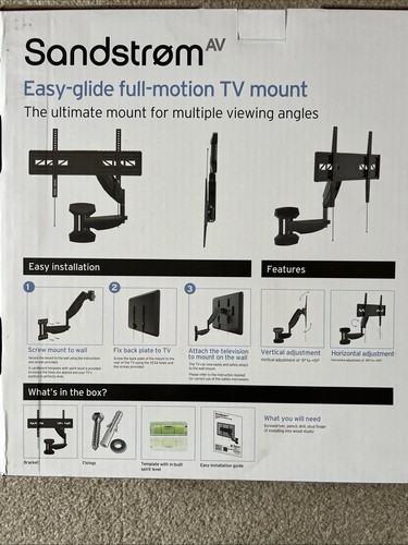 Sandstrom Easy Glide SFMGL23 55-75" Full Motion TV Mount Black  TV Bracket TILT - Picture 2 of 7