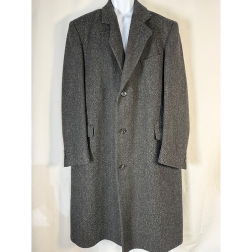 Towncraft Men's Wool Blend Herringbone Overcoat Size 44L Charcoal Gray - Picture 1 of 10