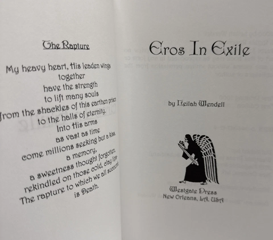 Eros In Exile Leilah Wendell 2000 1st Edition Westgate Press - Image 3 of 4