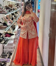 Readymade Faux Georgette Top Palazzo And Orange Dupatta For Indian Reception