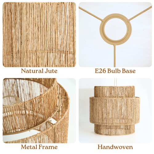 Jute Hanging Lamp Plug In, Natural Wicker Pendant Light with 3-Way Dimmable S... - Picture 2 of 7