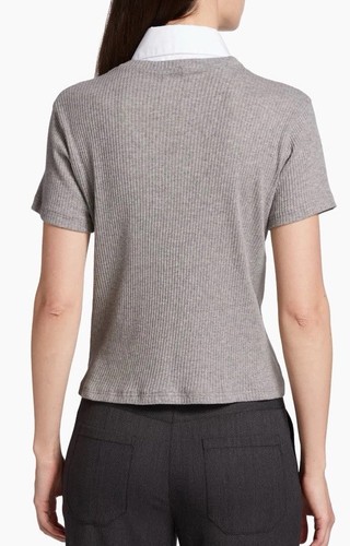 TWP Collared Cotton Rib Boy Tee Shirt Top Size S Heather Gray NEW NWOT MSRP $345 - Picture 4 of 21