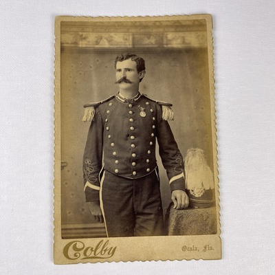 #ad #ad Cabinet Card Uniformed Handsome Soldier Ocala Florida Medal On Chest Named? $85.00
