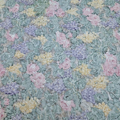 Vintage Vinyl Tablecloth Flannel Backed Floral Pastel Easter Textured 96x60” - Picture 4 of 9