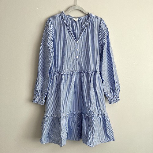 J. Crew Womens Tiered Blue White Striped Long Sleeve Dress Size 10 Preppy