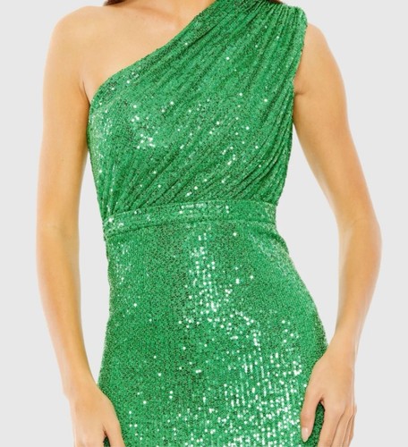 Abito vestito donna Mac Duggal taglia 2 verde paillettes increspato monospalla 26694 - Foto 2 di 14