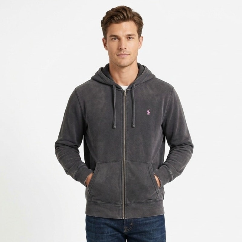 VTG Polo by Ralph Lauren Hoodie Sweatshirt Mens XL Black Knit Full-Zip Pony Logo