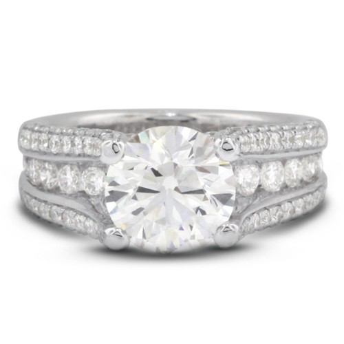 5ct H SI2 Round Natural Certified Diamonds 18k Vintage Style Side Stone Ring - Picture 1 of 10