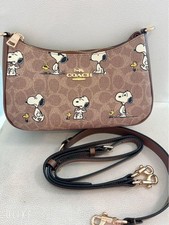 COACH x PEANUTS Teri Shoulder Bag Tan Brown Snoopy Print CBJ88 NEW