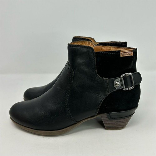 Pikolinos Black Leather Ankle Booties Size 40 (US 9-9.5) Mid Heel Zip Up Casual - Picture 7 of 13