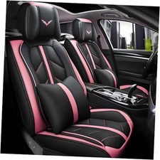 Car Seat Covers Full Set, Leather Seat Covers for Cars 5 With Pillows Pink