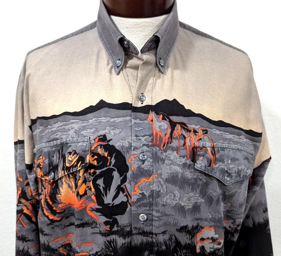 Camisa Western ROPER BORDER De Colección Años 90 CAMPFIRE VAQUEROS Caballos Rodeo EE. UU. L ~ LEER * Foto 2 de 4