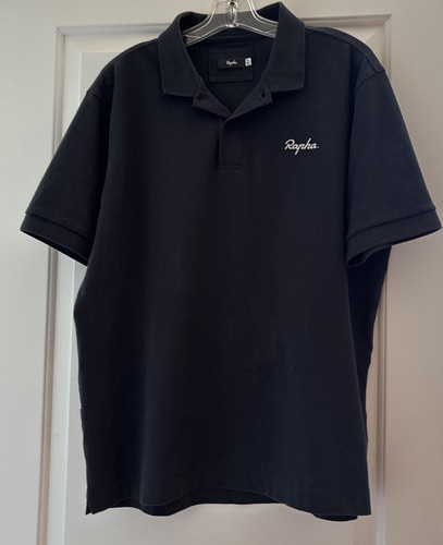Rapha Mens Large Black Cotton Short Sleeve Golf Cycling Polo Shirt 