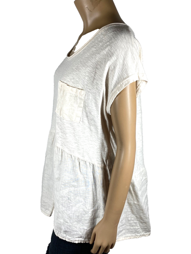Cut Loose Crop Peplum Top Size XL Ivory Short Sleeve Scoop Neck Linen Cotton - Picture 2 of 13