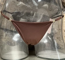Victoria's Secret Adjustable String Bikini Sz S Ganache Brown / Gold Logo NWT