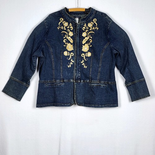 Denim 24/7 Zip Jacket Size 24 W and Jeans Size 22 WP Floral Stitch Pant Suit - Picture 4 of 24