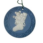 Wedgwood Blue Jasperware Christmas Ornament Stocking with Teddy Bear 1992 Vtg