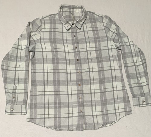 Kuhl Women's Flannel Plaid Button Down Shirt Gray Long Sleeve Large C1 - Picture 1 of 6