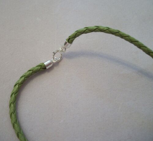 Green Austrian Crystal Pendant on Green Braided Leather Cord in Sterling Silver - Picture 2 of 4