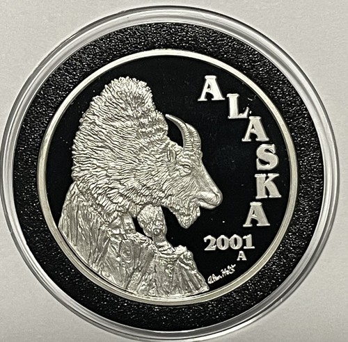 2001 Mountain Goat Alaska Mint Proof Coin 1 Troy Oz .999 Fine Silver Round Medal - Picture 7 of 10