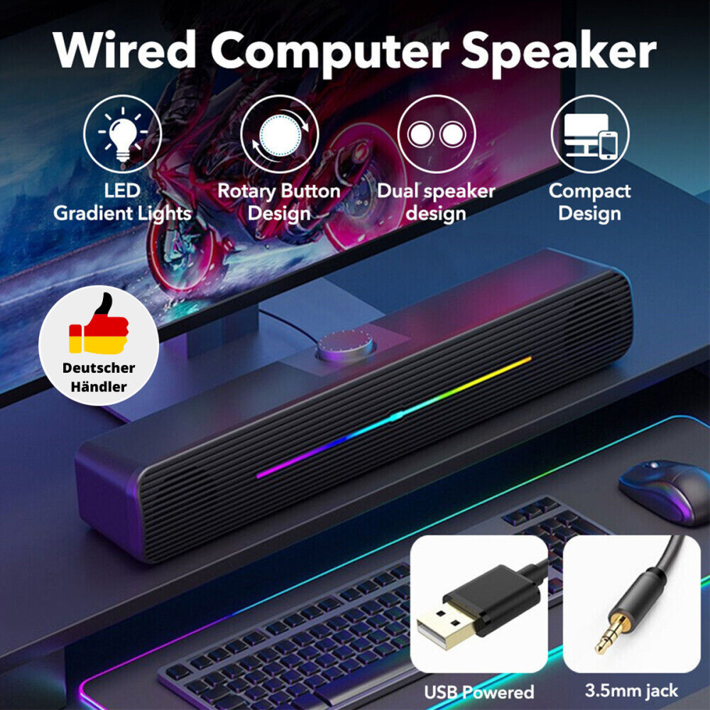 USB PC Lautsprecher Stereo Bass Speaker Multimedia Soundbar für Computer Laptop