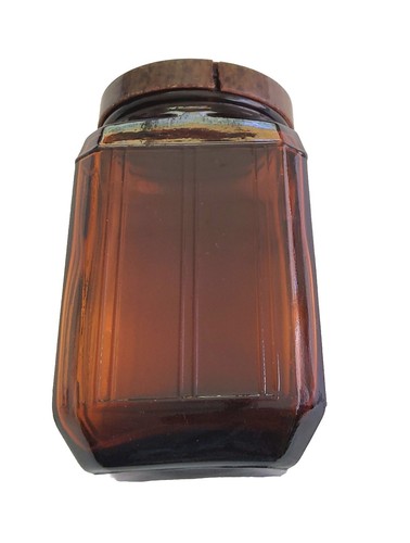 Antique Vintage Amber Depression Glass Storage Jar With Bakelite Lid - Picture 5 of 7
