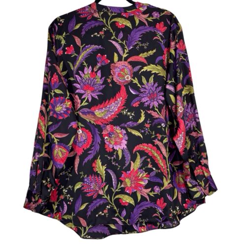 Lauren Ralph Lauren Tunic Top Womens 1X Plus Black Purple Dark Floral Popover - Picture 4 of 11