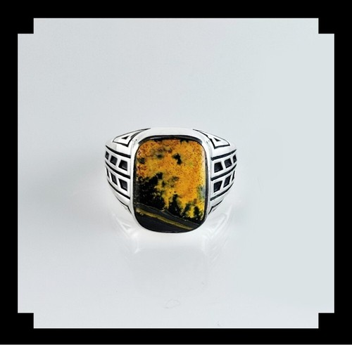 Handcrafted Sterling and Bumblebee Agate Men's Ring Size 12 - Picture 1 of 7