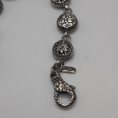 Sarda Sterling Silver Pebbled Filagree Puffy Link Adjustable 925 Bali Bracelet - Picture 3 of 24