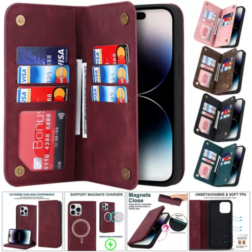 Leather Wallet Card Slot Magnetic MagSafe Charge Case for iPhone 12 13 14 15 16