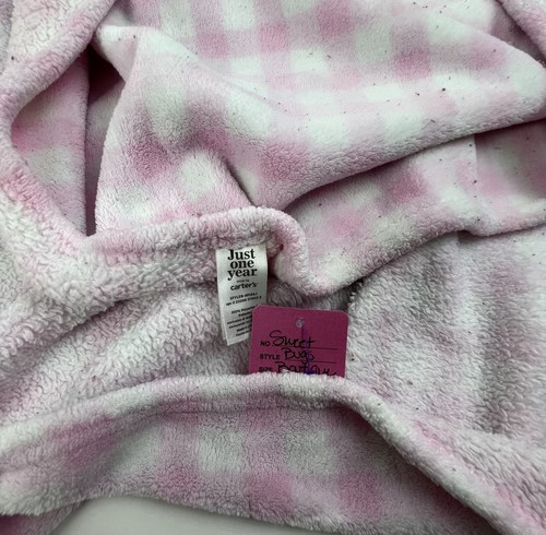 JUST ONE YEAR Carter's Baby Blanket Lovey Pink White Gingham Butterfly Flowers - Picture 5 of 5