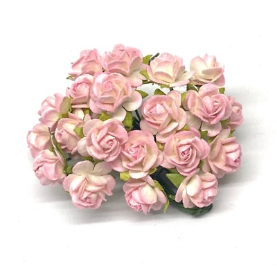 Papierrosen weiß mit rosa Rand offen 10 mm Maulbeer Or068