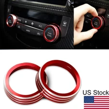 2Pcs Red AC Climate Switch Knob Metal Ring Covers For Nissan Rogue 2014-2020
