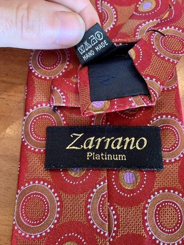 Zarrano Platinum Red Handmade Geometric Woven Brocade Tie - Picture 6 of 6
